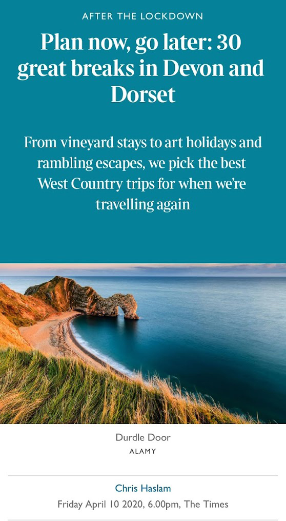 Devon Break Times Article Plan now, go later. 30 great breaks in Devon and Dorset ...